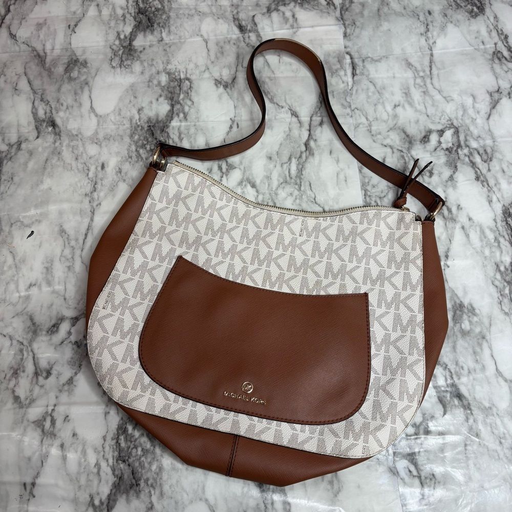 Michael Kors Cheryl Vanilla Crossbody Shoulder Bag cream brown tan purse